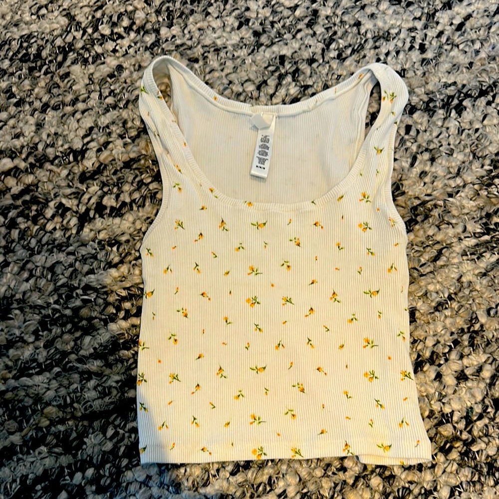 SKIMS Floral Print Cream Cropped Tank / size M